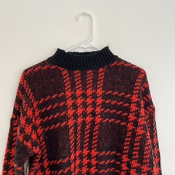 FASHION NOVA Plaid for You Sweater Black Red Mock Neck Cropped Crop Boxy Small S - Picture 4 of 12